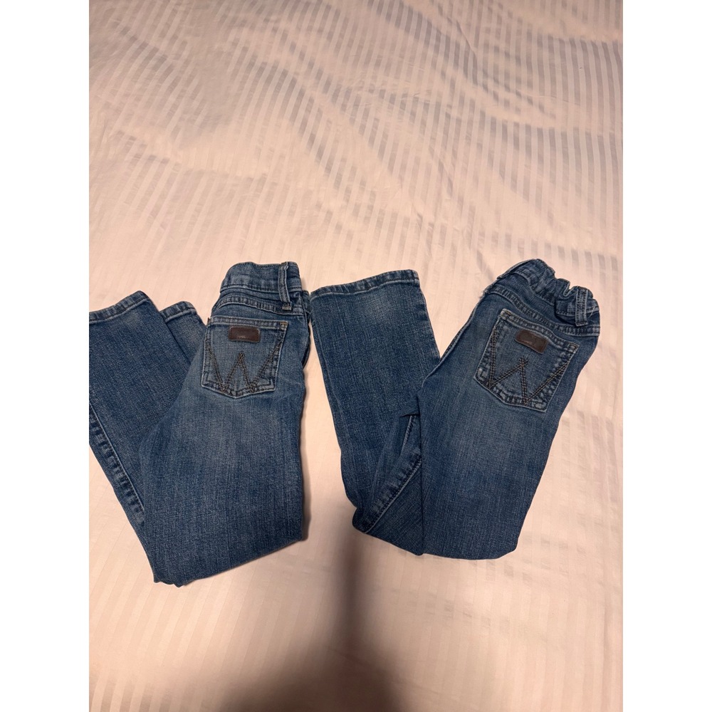 Wrangler Boys Blue Jeans Lot of 2 Size 7 Regular & 7 Slim Distressed Knee Holes